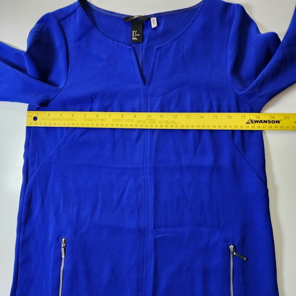 H&M Royal Blue Dress Womens 8‎ Silver Zipper Pockets Classic 3/4 Sleeve Y2K 90s - Picture 12 of 16